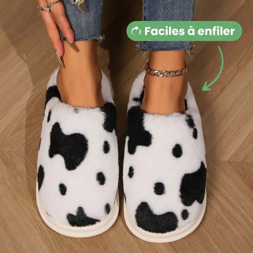 Kuh-Hausschuh für Damen | Wärme, Kuschelkomfort & rutschfeste Sohle