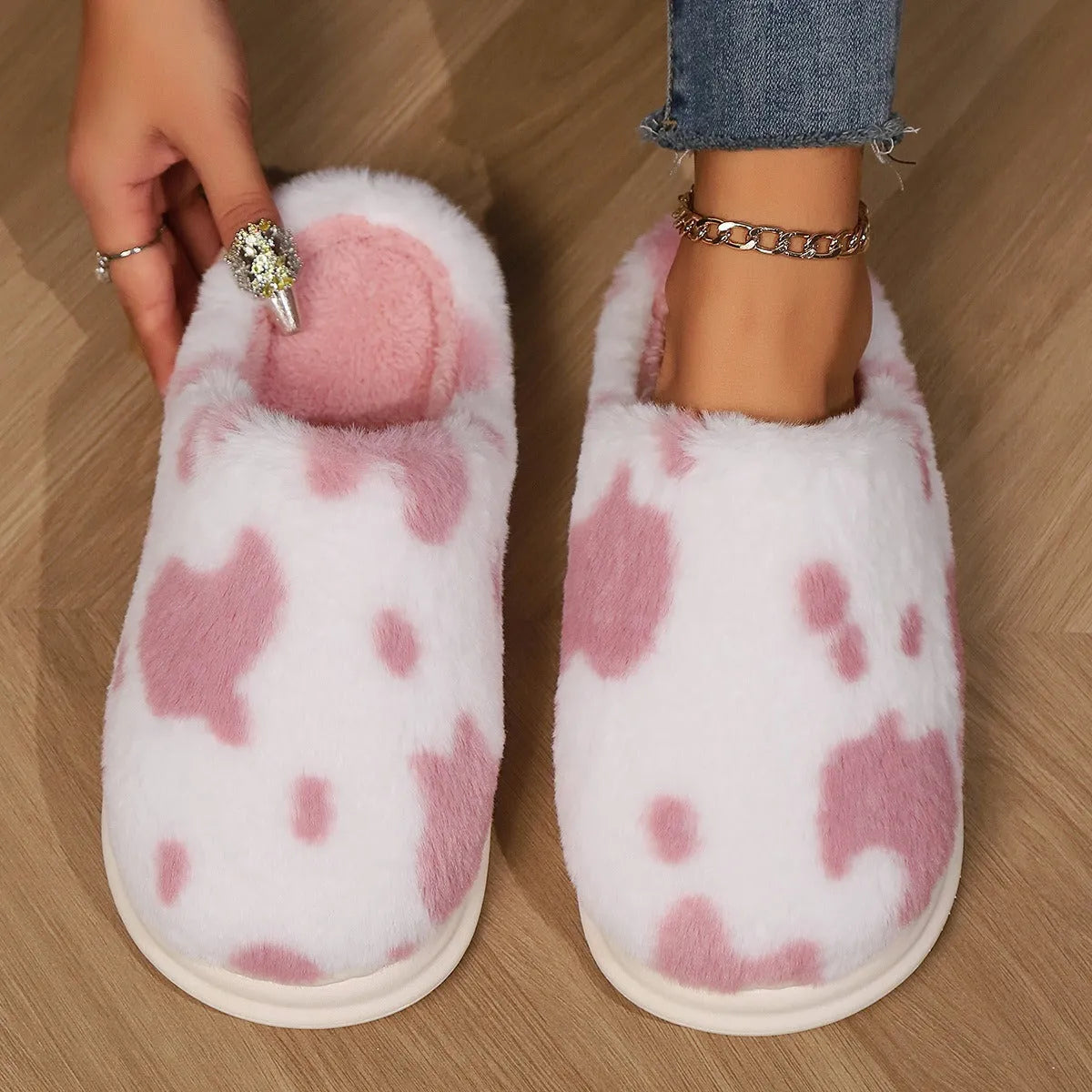 Kuh-Hausschuh für Damen | Wärme, Kuschelkomfort & rutschfeste Sohle
